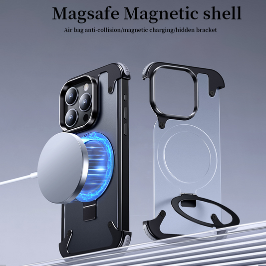 Magsafe magnetic matte phone case, frameless air bag, anti-fall, comes with small stand Suitable for iPhone 15 14